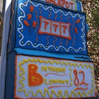 Slot Machine Flat slot machine cake made from 1/2 sheet. Covered in fondant panels. Birthday girl was turning 82 and loves bright colors!