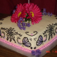 Birthday Cake 10" Square, Red Velvet with cream cheese and peach preserve filling. All buttercream icing. First time I'm had to ice a cake this...