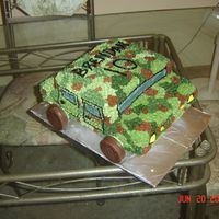 Army Vehicle The birthday boy requested something camaflouge. It's not a specific type of vehicle (ie hummer or jeep) but it did the trick.