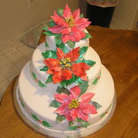 Poinsettias My first tiered cake. Far from perfect, but I'm, okay with the way it turned out. Gumpaste flowers, fondant accents.