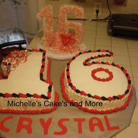 Crystal Sweet 16 This cake was for a friend daughter. Yellow cake with chocolate mouse filling. Spanish style very moist. The name was made with foundant...