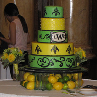 Lemon's & Lime's Wedding Cake 5 tier wedding cake Green & Yellow with damask