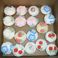 Spring In Winter Vanilla cupcakes, with buttercream icing for decorating.2 of the cupcakes have vanilla fondant.