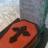 Coffin Cake Tombstone was styrophome. iced in buttercream