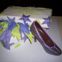 Shoe Box Cake my first shoe box cake with Milk chocolate high heel. Cake is chocolate bumpy cake.