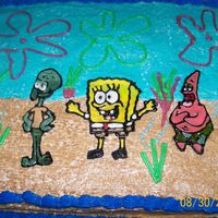 Spongebob the second cake i ever decorated. i am self taught. butter cake with buttercream icing and characters are colorflow transfer. you all are...