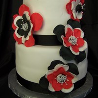 Fantasy Flower Red, Black And White 6 and 8 with red, black, and white fantasy flowers. Used 4 sizes of JEM rose cutters. Fondant was my enemy that day and prompted me to...