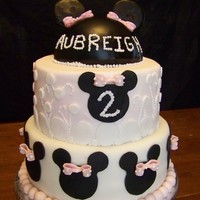 Minnie Mouse Birthday Cake 10-8-1/2 ball. The 1/2 ball is covered with chocolate ganache. The rest is homemade fondant. 10 is 1/2 chocolate, 1/2 white with cookies...