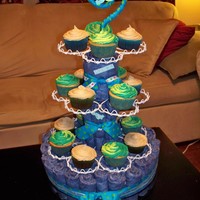 Baby Boy - Usable Cupcake Display I wanted to combine real cupcakes with a diaper cake. I really wanted the new mommy to be able to use the items that made up the display....