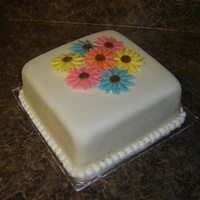 Birthday Cake For A Co-Worker This was a chocolate cake with chocolate bc covered in fondant with fondant flowers.