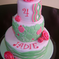 Birthday Cake I made this cake for my daughters 4th birthday, inspired by a Marina Sousa wedding cake. Flowers are finished with disco dust.