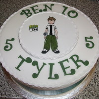 Ben 10 Birthday Cake Painted plaque cake of Ben 10. 10" round sponge cake with 6" Iced board painted with picture.