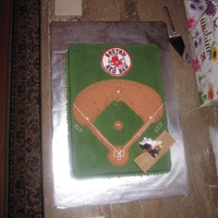 Mike's Red Sox Cake Vanilla bean pound cake with lemon buttercream The "field" is brown sugar with a little red food coloring. Handmade Red Sox logo...