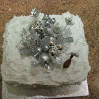 Simple Sparkly Silver Christmas Cake Xmas cake, marzipan, royal icng peaked, glitter, show bought centre piece.