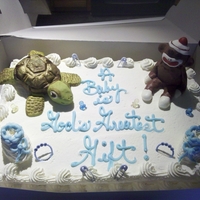 Baby Shower For A Boy I made this cake for a friend of my son's who is expecting a baby boy in January. Her theme is sock monkey's and turtles. Thanks...