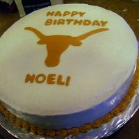 Longhorn Birthday Cake For a University of Texas fan. Simple and yummy coconut/mango. I learned that it's really hard to smooth coconut frosting.