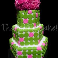 Hexagon Lime & Pink Cake Hexagon is such a fun shape of cake. And I think it is one of the easiest to work with!I love the polka dots on this cake.. so fun..