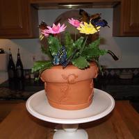 Butterflies And Gerbera Daisies Fondant flower pot with gumpaste Gerbera Daisies and edible butterflies