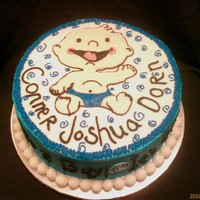 Baby Boy buttercream. fondant ball border. customer emailed me the e-vite for the shower and asked for the cake to match.