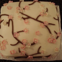 Cherry Blossom Cake butter cream icing and pipping. Flowers are fondant. Chocolate/peanut butter filling