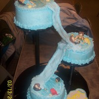 Water Slide This cake was a joint effort by my sister and myself. It was for our brothers three kids birthday party at north arundel aquatic center....