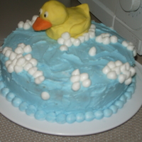 Duck, Bath Bubble Bath cake for my son's first birthday. This is my first attempt at making my frosting look messy (to represent the water) . The...