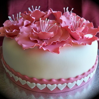 Valentine's Flower Cake 2010 The flowers are gumpaste and I did my best to match the color of the fondant border to the color of the flowers. Hope you like it :)