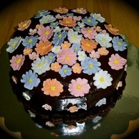 Royal Flowers And Ganache I made this cake for an event my grandma was going to. It is messy...but the elderly ladies loved it :) The flowers are royal icing and the...