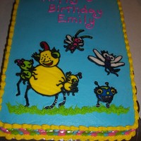 Miss Sprider's Sunny Patck Kids Chocolate cake with cream cheese icing and frozen buttercream transfers.