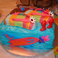 Flip Flop Beach Cake I made this cake with my partner Vero. She did the fli fops out of Rice Krispy treats and covered in Fondant. The cake is a chocolate with...