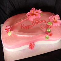 Pink Flip Flop Cake This cake was carved from a 12x18" sheet cake, it's a white cake with coconut filling. The flowers were hand made w/ gumpaste....