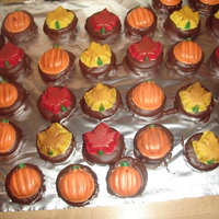 Dipped Fall Cookies I made a peanut butter cookie dipped in dark chocolate then molded fall chocolates brushed in a little bronze luster dust to bbring out the...