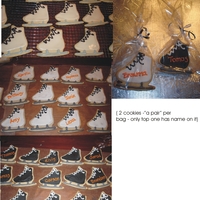 Skate Cookies made these pairs of cookies - with indivudual names written on top cookie made the black skates for the boys and white skates for the girls...