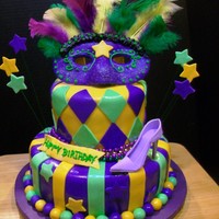 Mardi Gras Birthday Chocolate and vanilla cake covered in MMF