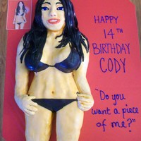 Megan Fox Megan Fox in a black bikini. Body and head are yellow cake with B/C filling. Arms are RKT. All are covered in MMF.