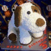 Stuffed Doggy Made for a 3 year olds party. This is a replica of his favorite stuffed doggy. Chocolate cake covered in royal icing.