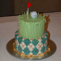 Golf Groom's Cake Display cake for a bridal show. Fondant with royal icing accents. Golf ball and tees are real.