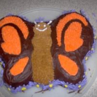 Mom's Birthday Butterfly Made this for my mom's birthday. Used the butterfly pan, duh. Used store bought chocolate icing, wasn't a bright idea. Piped the...