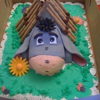 Eeyore Face A friend asked for an Eeyore cake for his mom. Body and head were carved from oval/egg shaped pans. Flowers and body are fondant. His &quot...