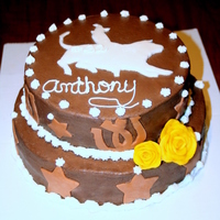 Bullrider last minute birthday cake for my son...who is 100% cowboy...first attempt at the "viva" method....bottom layer didn't have...