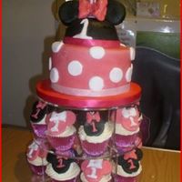 Minnie Mouse a cake made for my friends one year old daughter. with matching cupcakes. again glittery but doesnt show in pictures (really wish there was...