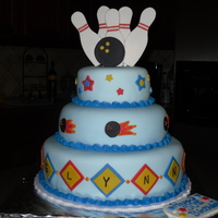 Bowling Cake 2 Tiers white cake and middle tier chocolate. Buttercream and fondant.