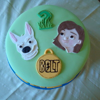 Bolt & Penny 2Nd Birthday Cake Happy Birthday Enzo!!Handmade 2D fondant cutouts.