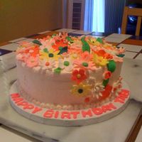 Flower Cake! I love this cake even though I had some air bubbles in my IMBC. Cake is Dorie Greenspan's Perfect Party Cake with strawberry filling....