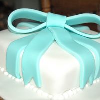 Fondant Blue Bow Cake 8" Squared two layered Fondant Cake, With a bow on top