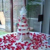 Ashley's Cake All buttercream icing. All cakes were vanilla with different fillings: raspberry, strawberry, lemon curd and pineapple. Put a wrapped oasis...