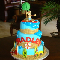 Brad surfing monkey birthday cake.