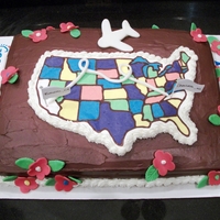 Going Away Cake chocolate cake with chocolate dreamwhip filling (which started to ooze out - yikes!), chocolate frosting, fondant flowers and airplane and...