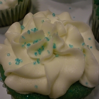 Blue Sugar Cupcakes White cake with buttercream icing and blue sugar decorations