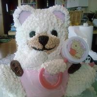 My First Baby Shower Cake the first time i ever attempted a cake this big, bear is all cake and filled with choc buttercreme, base cake is 12" yellow with...